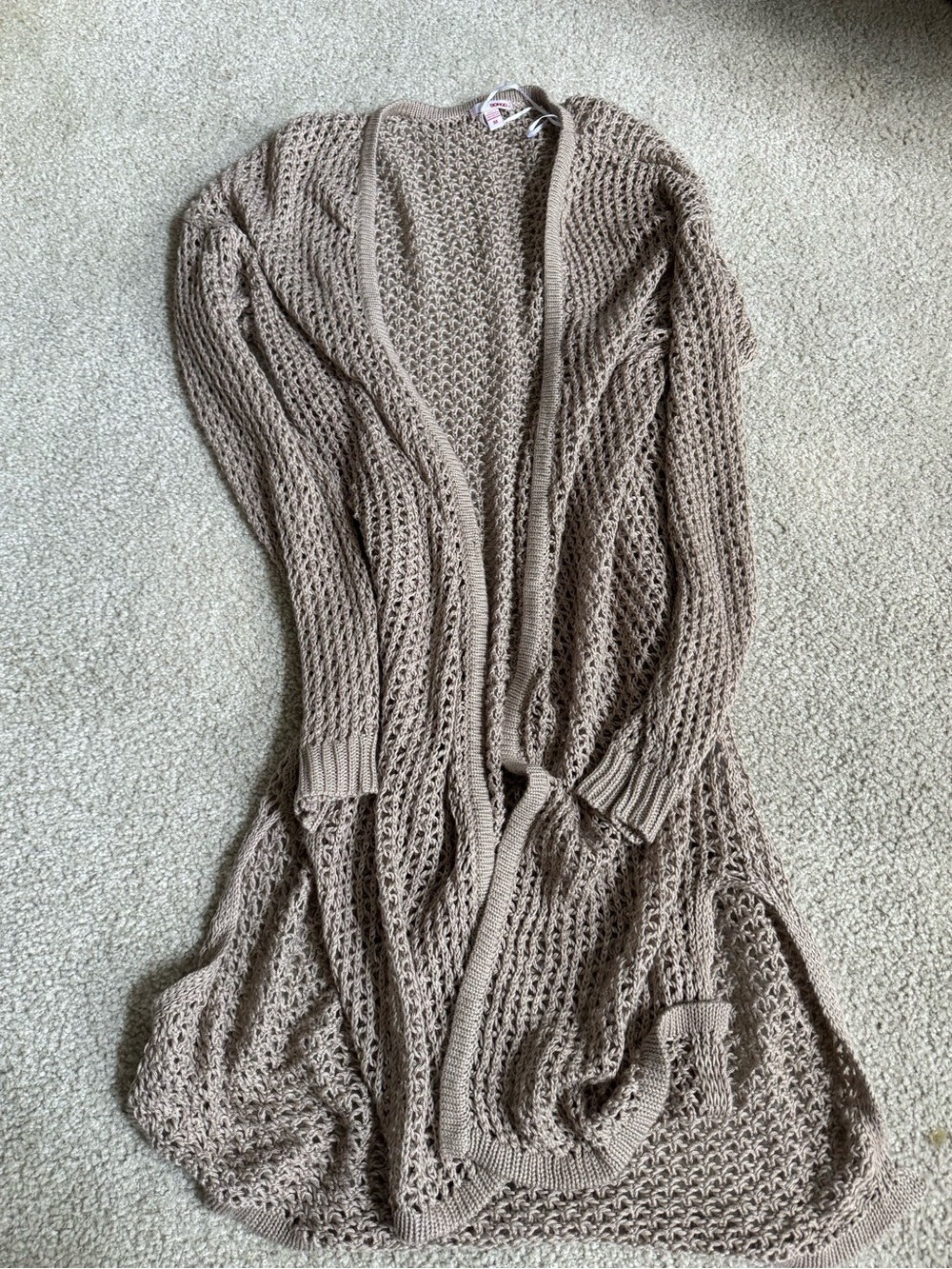 BONGO Open-Weave Longline Cardigan - Taupe Beige long classy